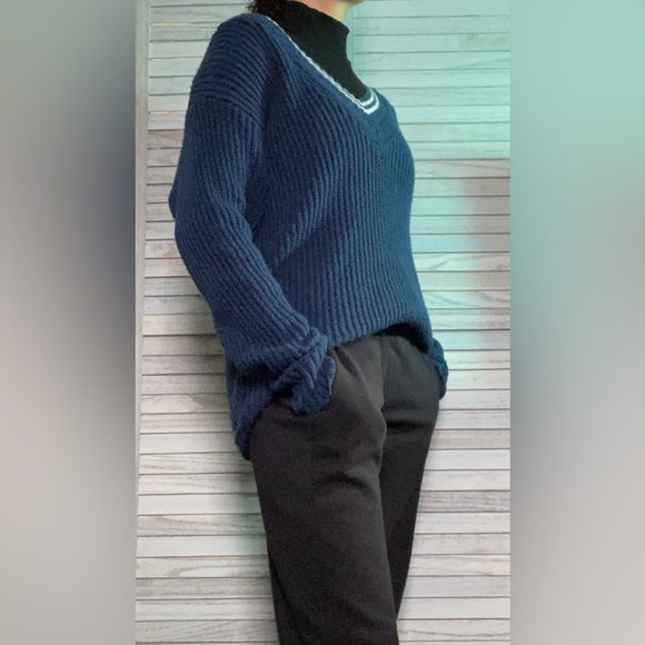 Blue V Neck Sweater - Picture 2 of 8